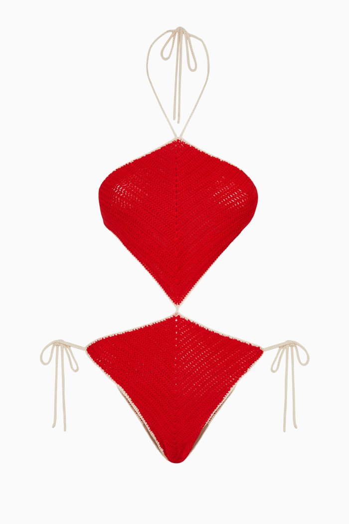 

The Cheyenne One-piece Swimsuit in Crochet-knit, Red