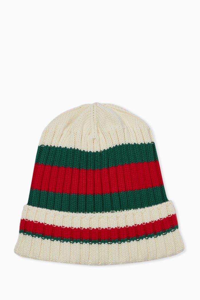 

House Web Striped Beanie in Cotton, Neutral