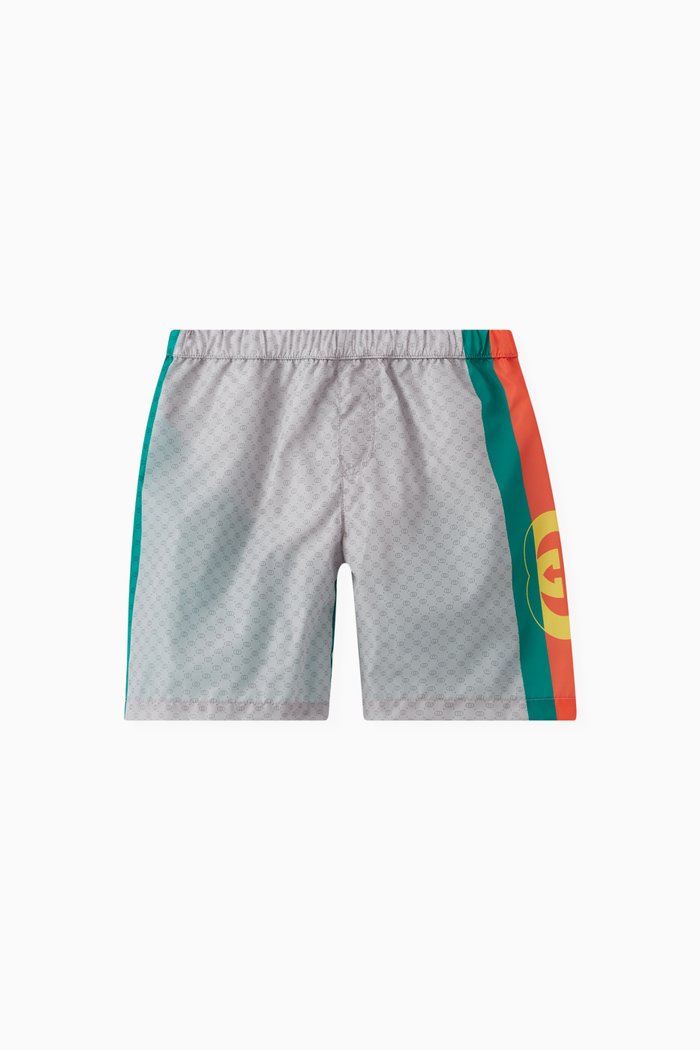 

GG Logo Print Shorts in Nylon, Grey
