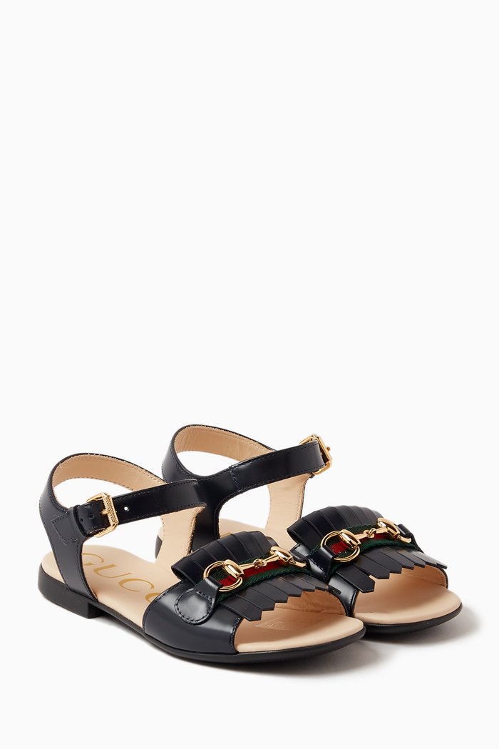 Horsebit Sandals in Leather, Blue