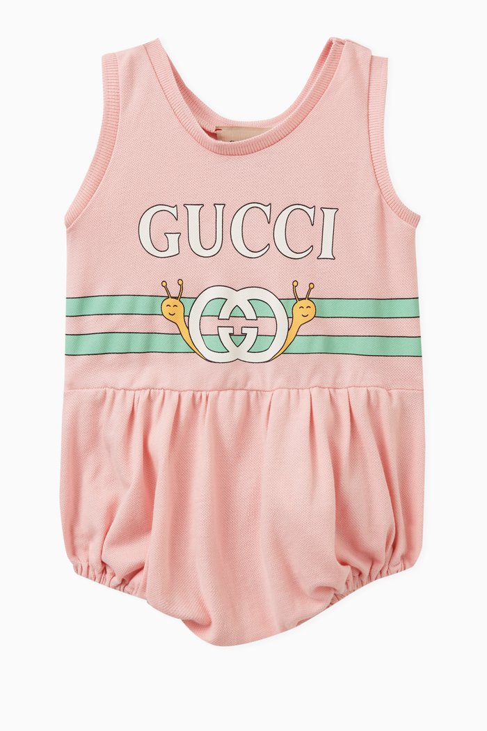Logo Print Sleepsuit in Cotton, Pink