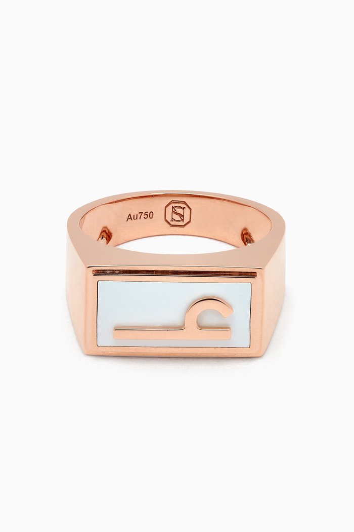 Casa Letter "A" Ring in 18kt Rose Gold, White