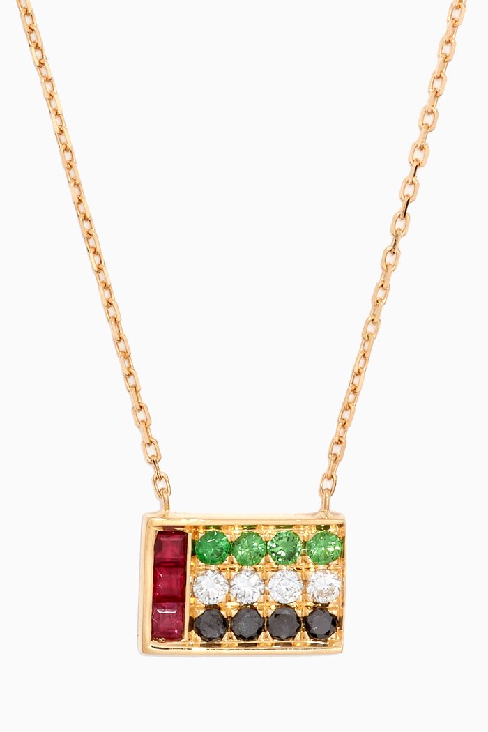 

UAE Flag Ruby Tsavorite Diamond Necklace in 18kt Yellow Gold