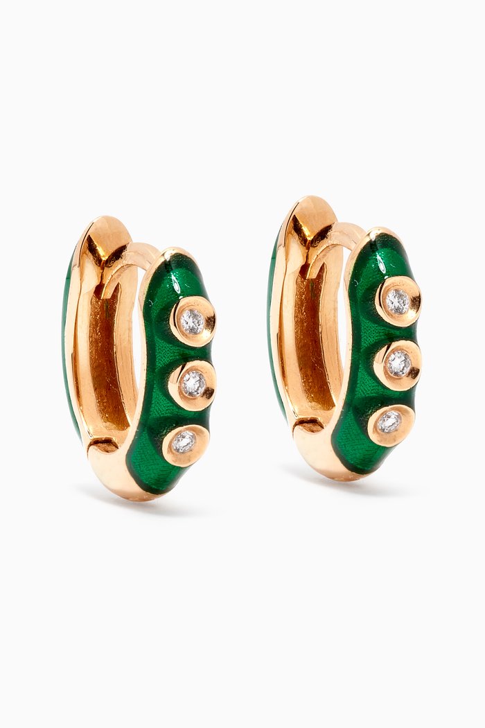 

Mini Enamel Diamond Earrings in 18kt Yellow Gold, Green