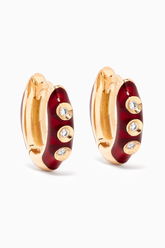 

Mini Enamel Diamond Earrings in 18kt Yellow Gold, Red