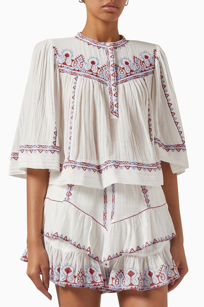 

Juline Embroidered Top in Cotton, White
