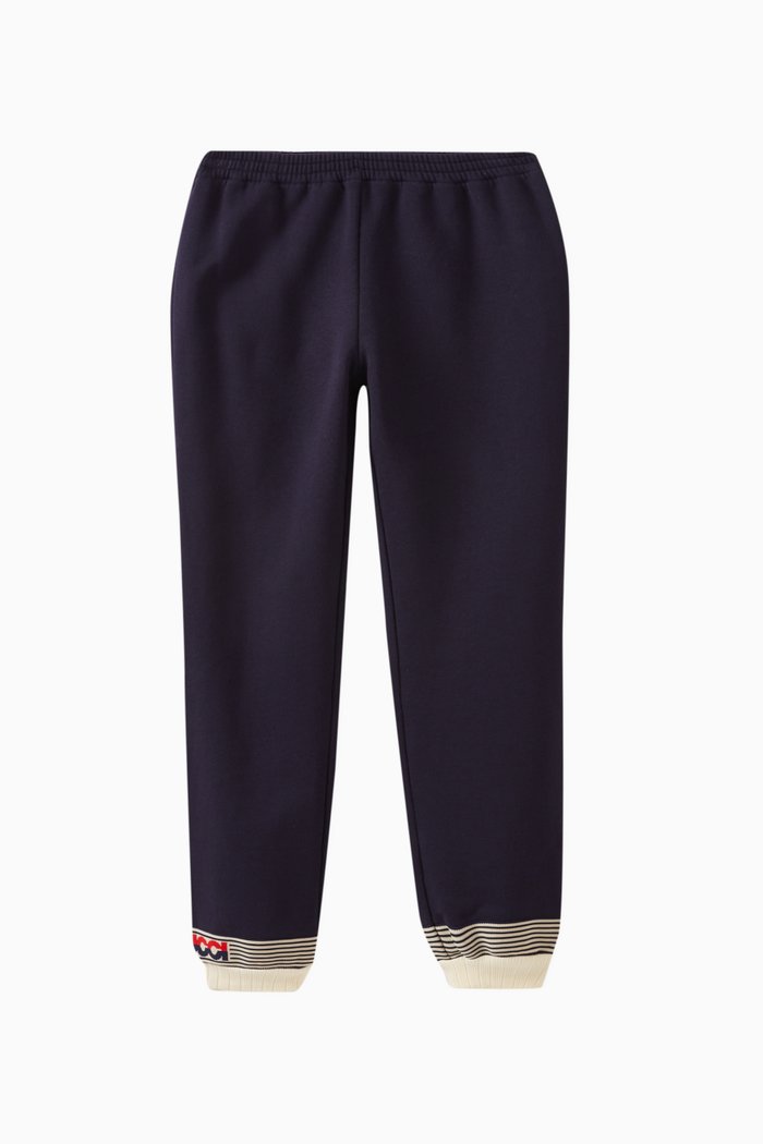 

Logo Stripe Knit Joggers in Cotton Jersey, Blue