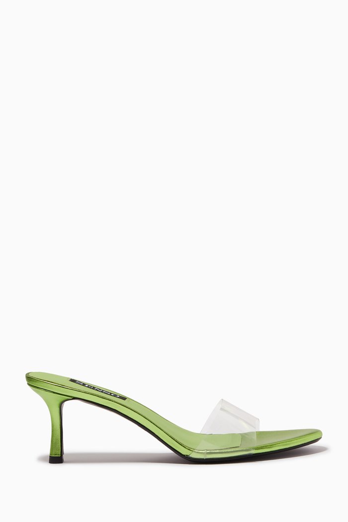 Gianna 75 Mules in PVC & Metallic-leather, Green
