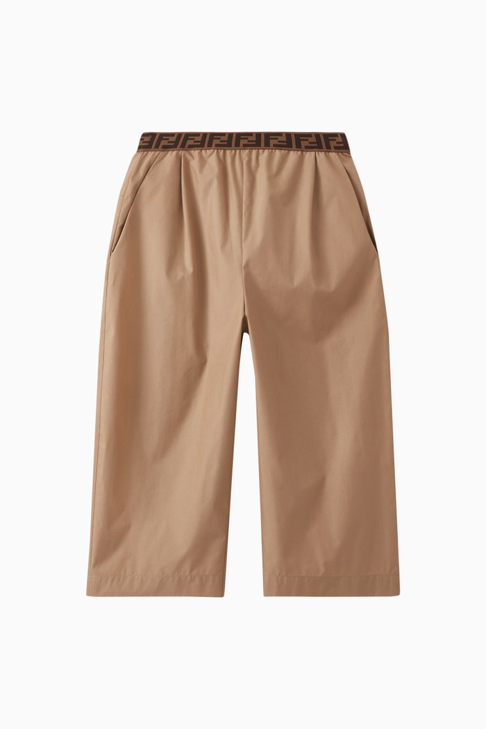 

Logo Waistband Culottes in Cotton Blend, Brown