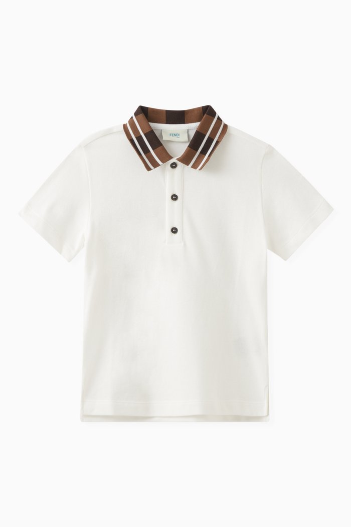 

Checked Collar Polo Shirt in Cotton, White