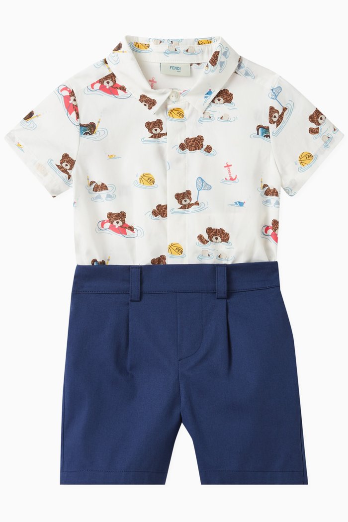 

Bear Print Romper in Cotton, Multicolour