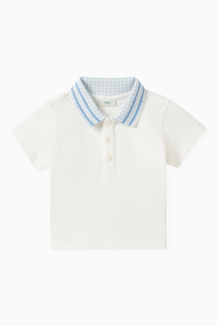 

Chequered Collar Polo Shirt in Cotton Piqué, White