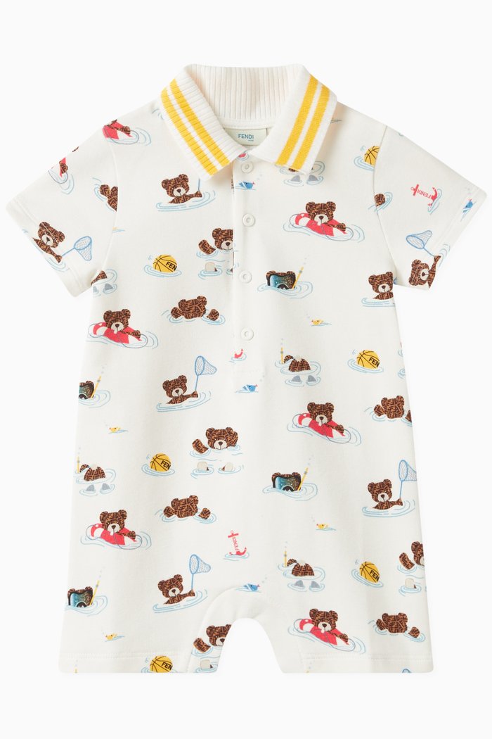 

Bear Beach Print Romper in Cotton, Neutral