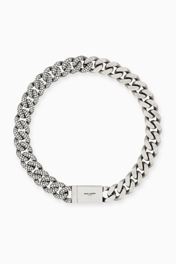 

Rhinestone Thick Curb Chain Bracelet in Metal, Silver