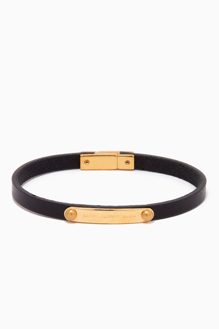 

ID Plaque Bracelet in Leather, Black