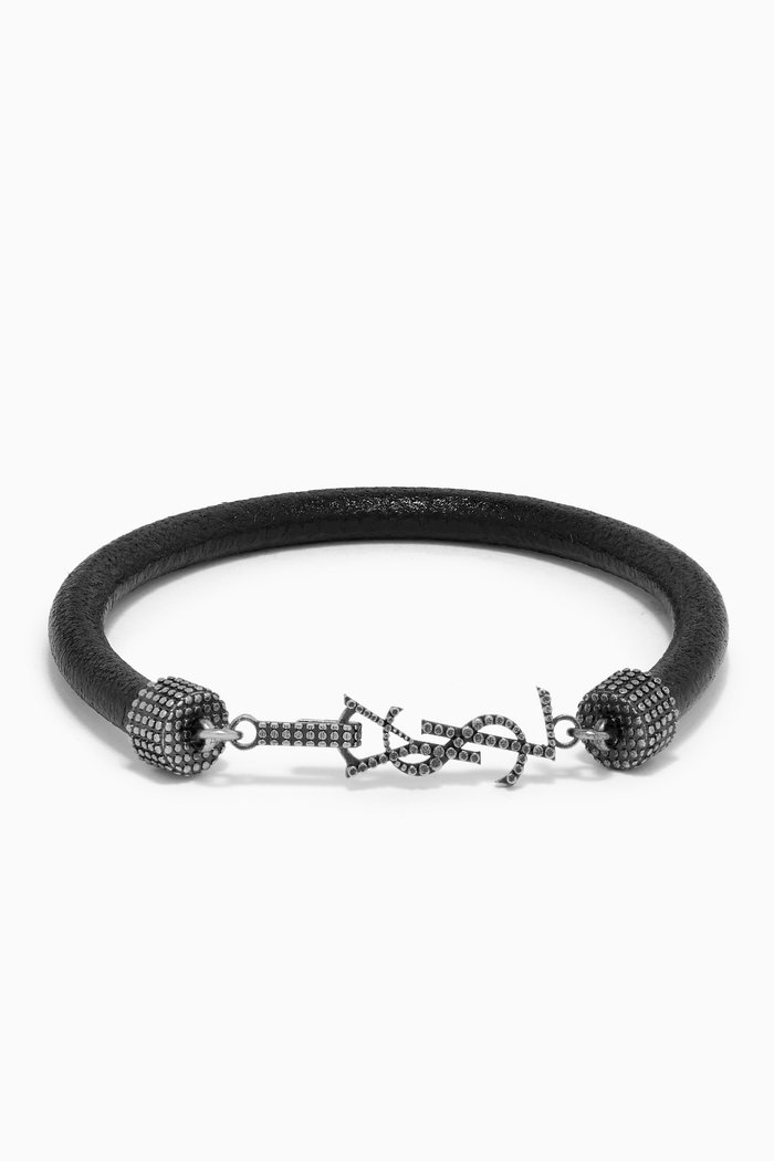 

Opyum Bracelet in Crinkled Leather & Metal, Black