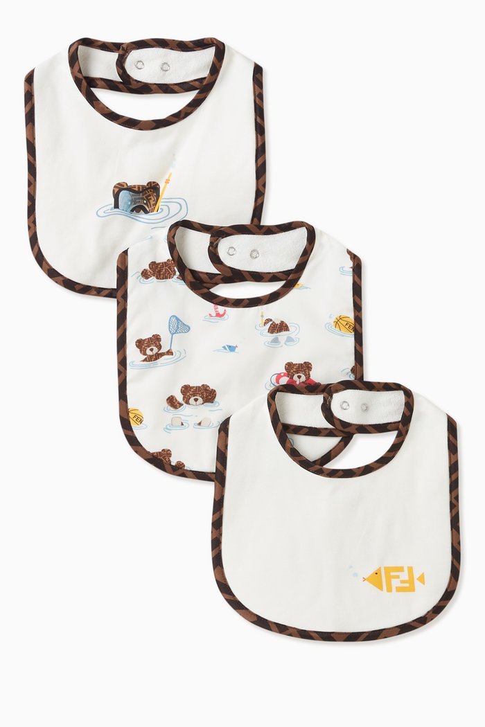 

Bear Beach Print Bibs, Set of Three, White