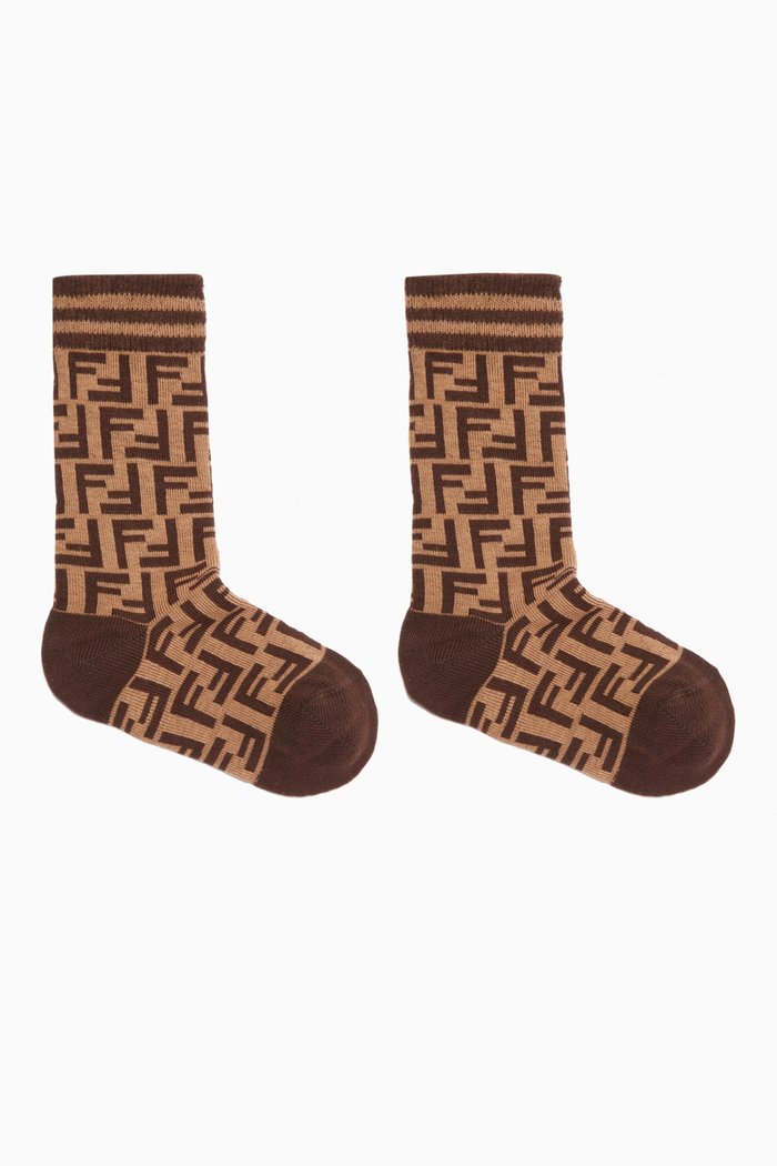 Logo Socks in Cotton, Brown