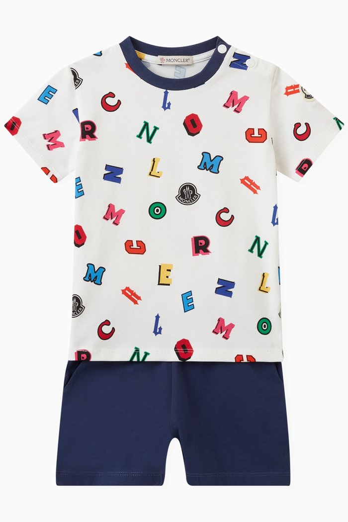 

Logo Print Top and Shorts Set in Cotton, White