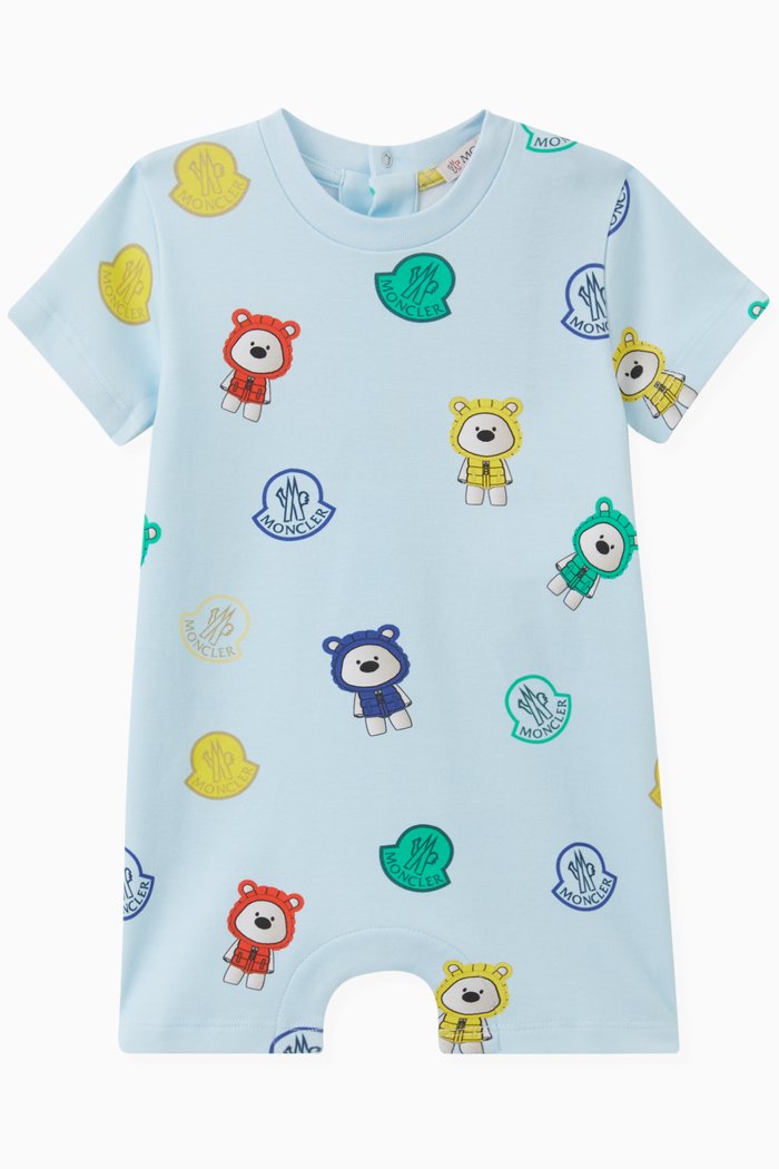

Logo & Mascot Print Romper in Stretch Interlock Cotton, Blue