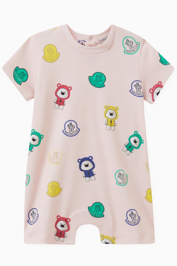 

Logo & Mascot Print Romper in Stretch Interlock Cotton, White