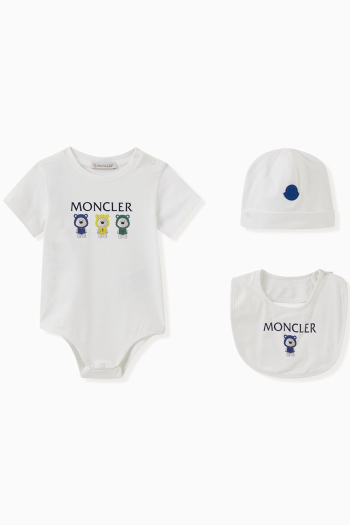 

Logo Bodysuit, Beanie & Bib Set in Stretch Cotton Jersey, White