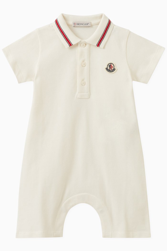 

Striped Collar Romper in Cotton, White