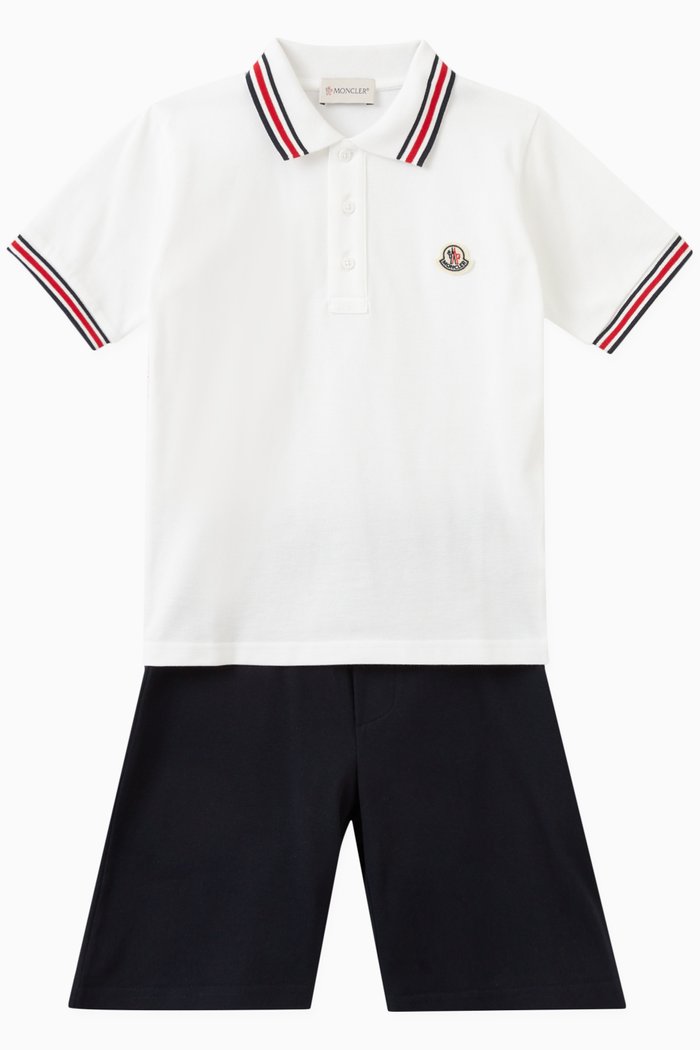 

Striped Collar T-shirt and Shorts Set in Cotton, White