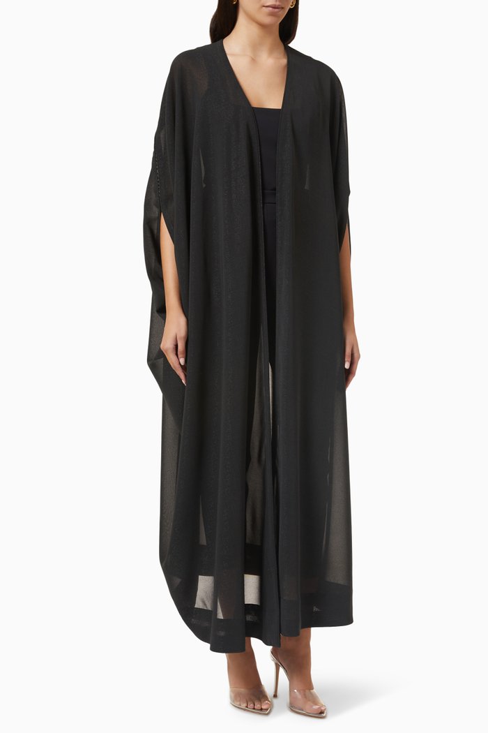 

Embroidered Metallic Abaya, Black