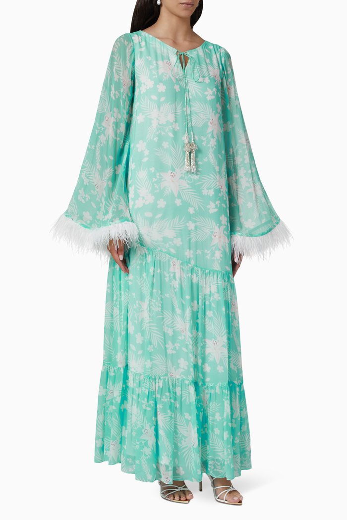 

Bloom Print Kaftan in Silk Crepe, Blue