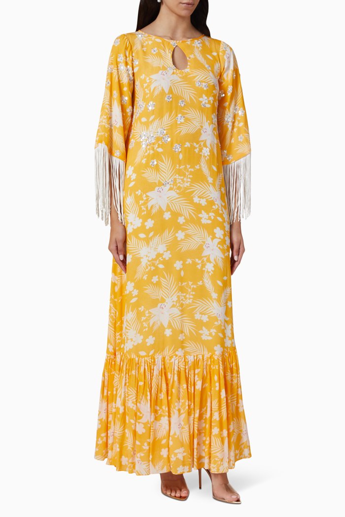 

Elle Print Kaftan in Silk Crepe, Yellow