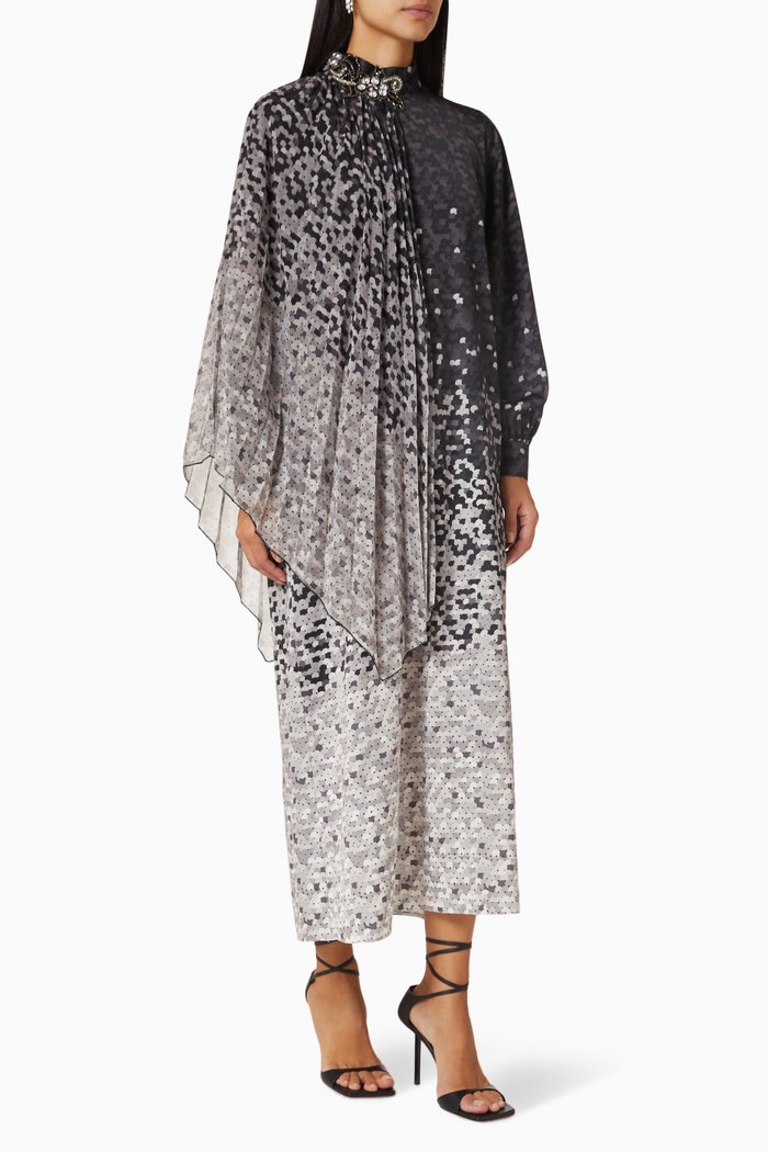 

Printed Drape Midi Dress in Fabric, Black