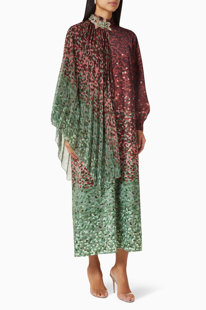 

Printed Drape Midi Dress in Fabric, Brown