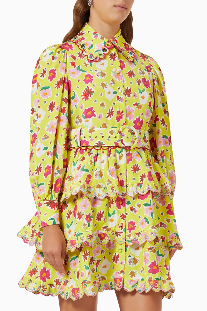Fluorite Mini Dress in Cotton, Yellow