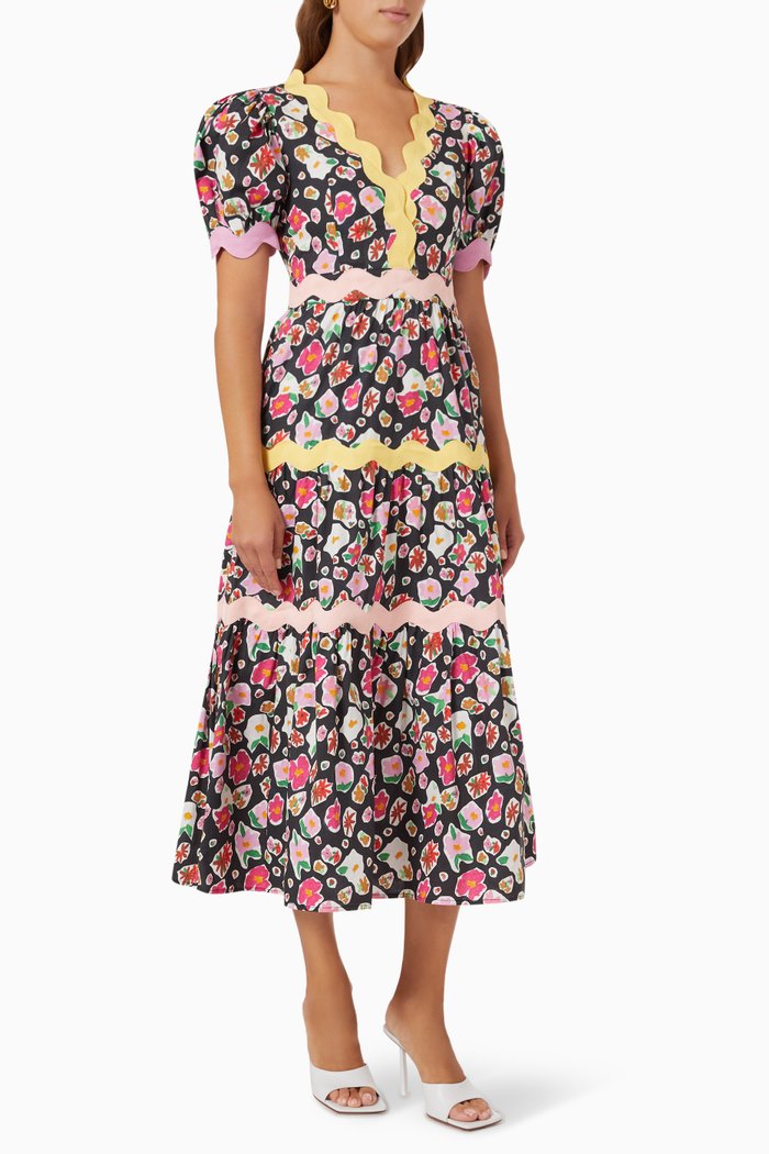 

Hessonite Midi Dress in Cotton, Black