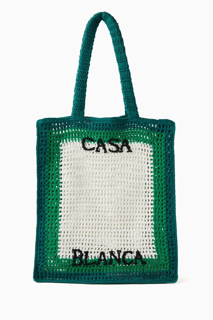 Crocheted Tennis Bag in Cotton, Green