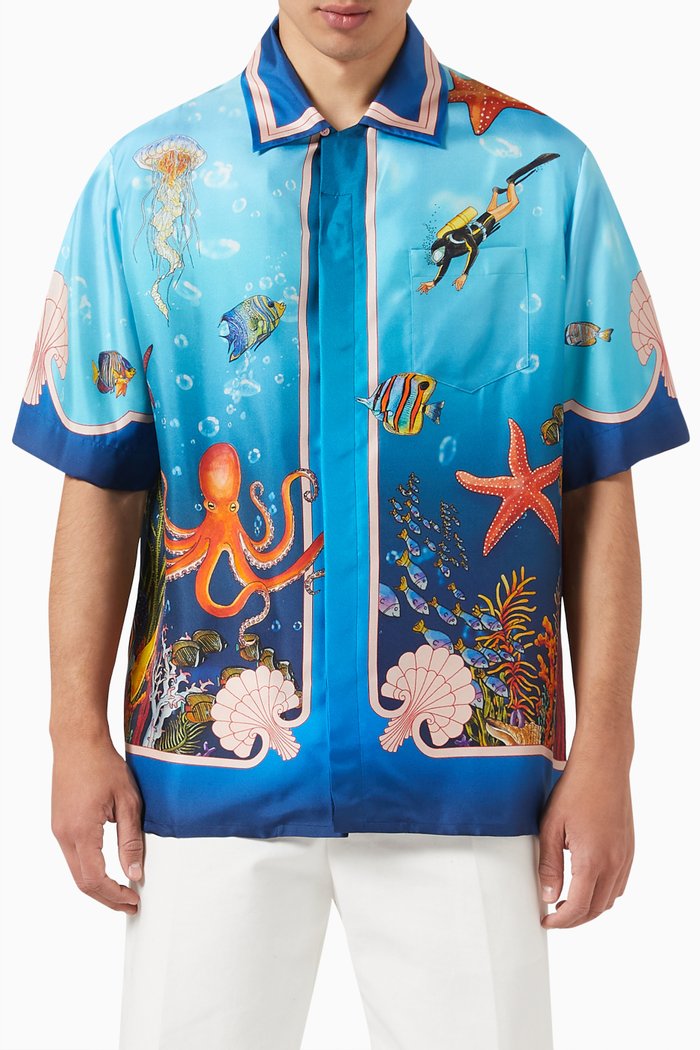 

Fond Marin Shirt in Silk, Blue