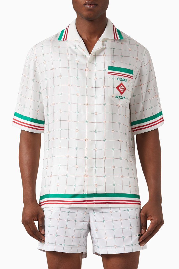 

Tennis Club Check Shirt in Silk, White