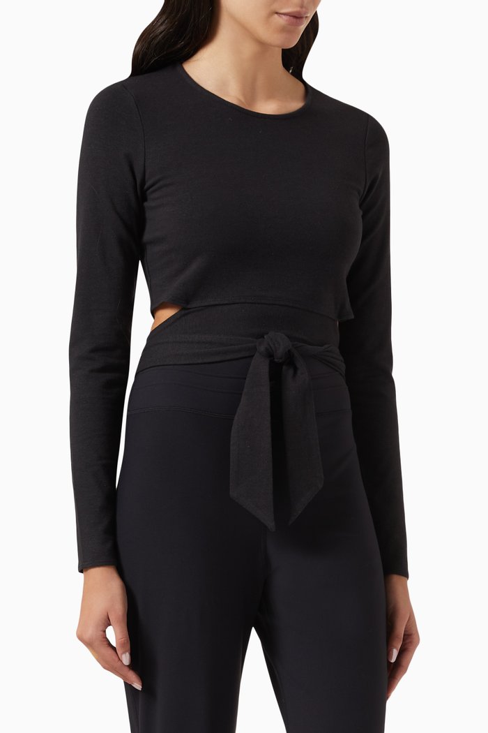 

Lucy Crop Tie-top in Stretch-hemp, Black