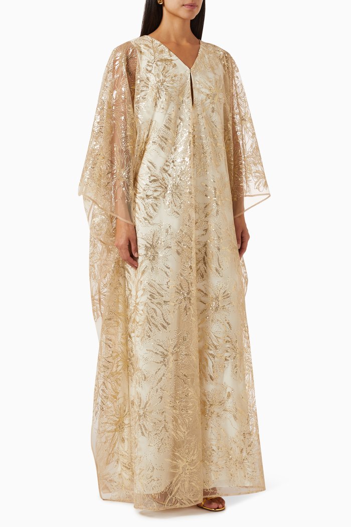 

Blaire Kaftan in Floral Sequin, Gold