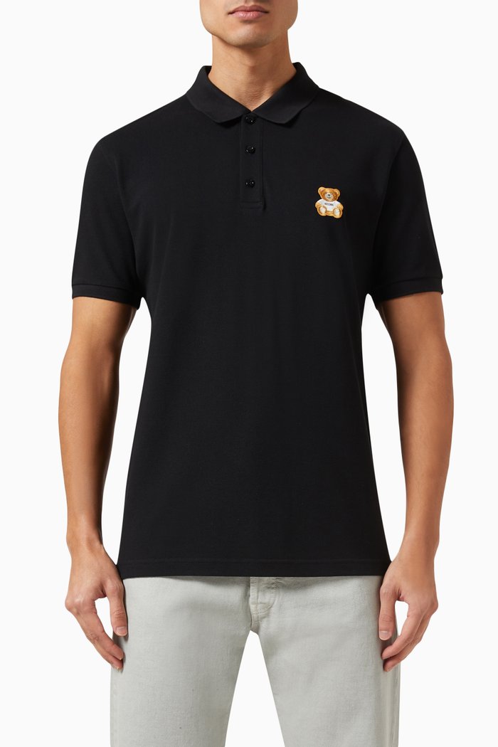 

Teddy Polo Shirt in Cotton Piqué, Black