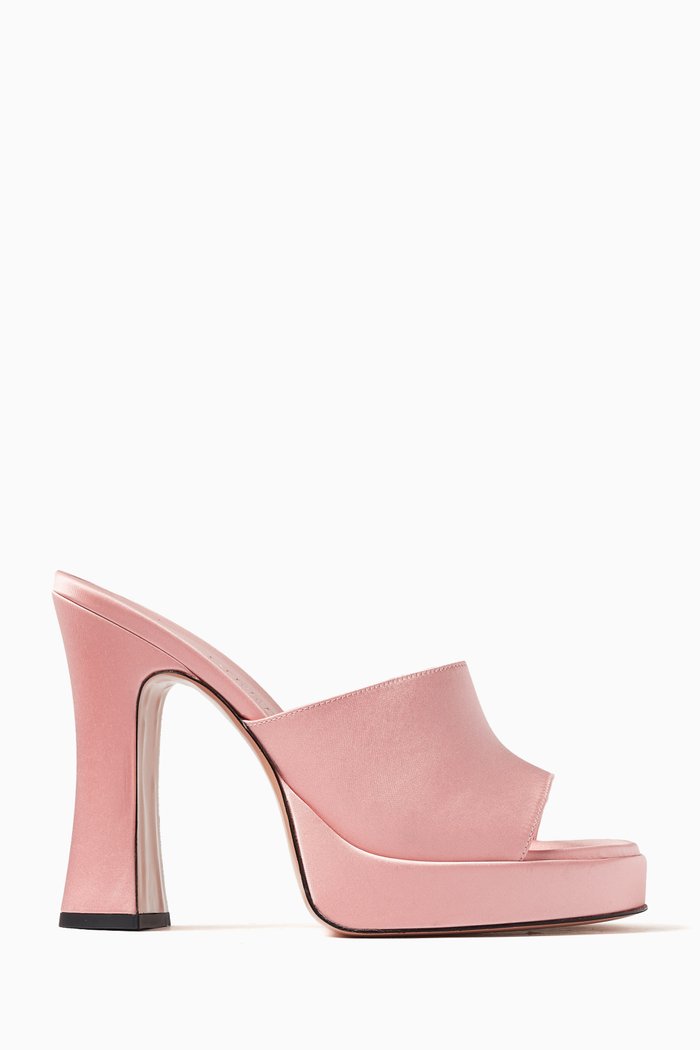 

Bella 125 Platform Mules in Satin, Pink