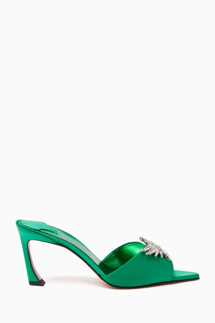 

Lotta 70 Crystal Mule Sandals in Satin, Green