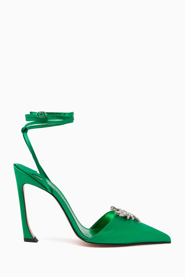 

Carine 100 Crystal Lace-up Pumps in Satin, Green