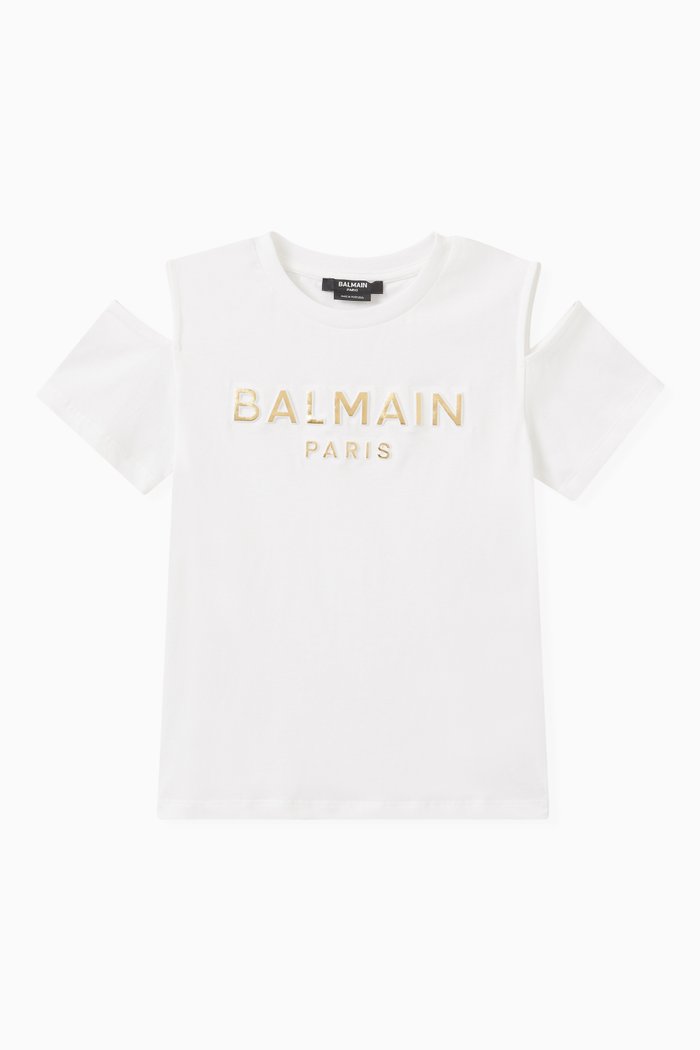 

Cold-Shoulder Logo Print T-shirt, Gold