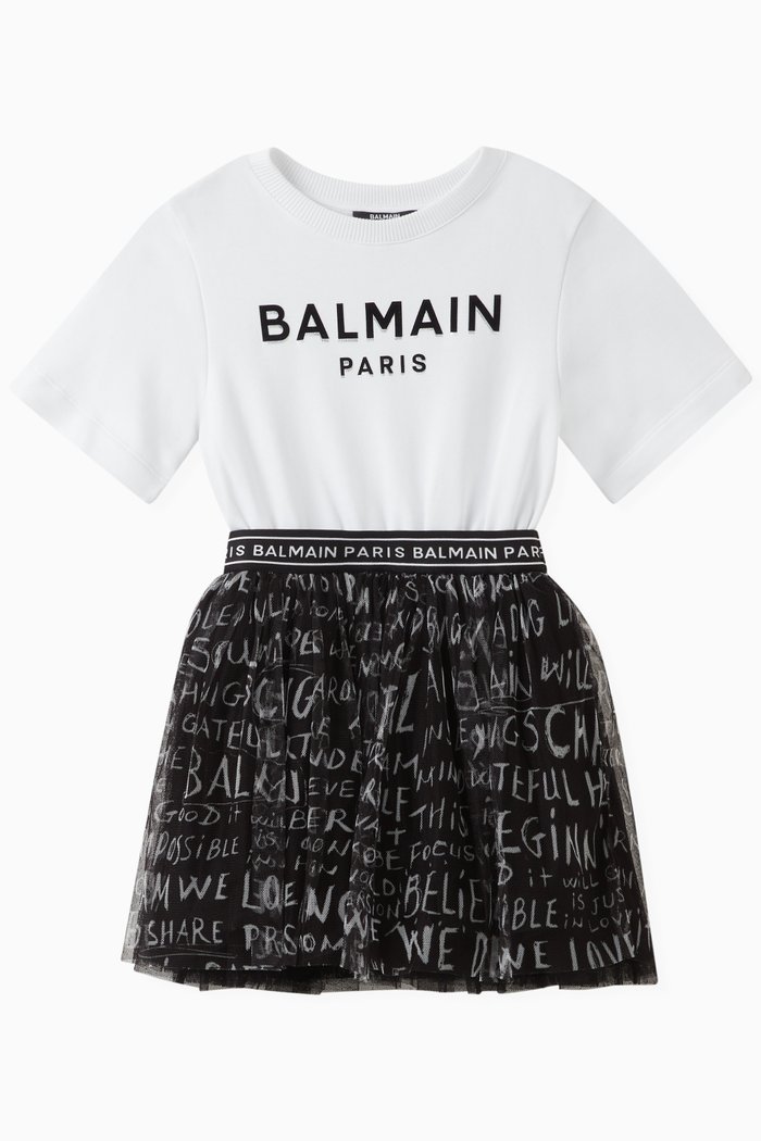 

Logo Dress in Cotton & Tulle, White
