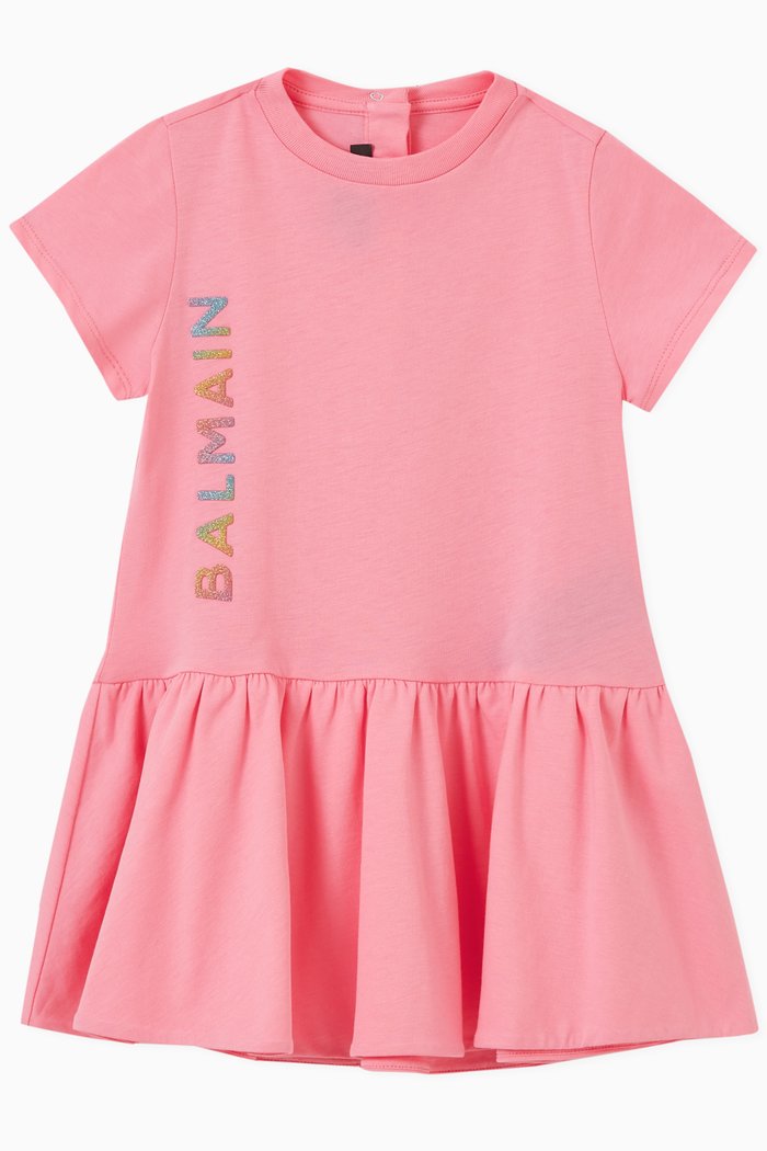 Logo Print T-shirt Dress in Cotton, Pink