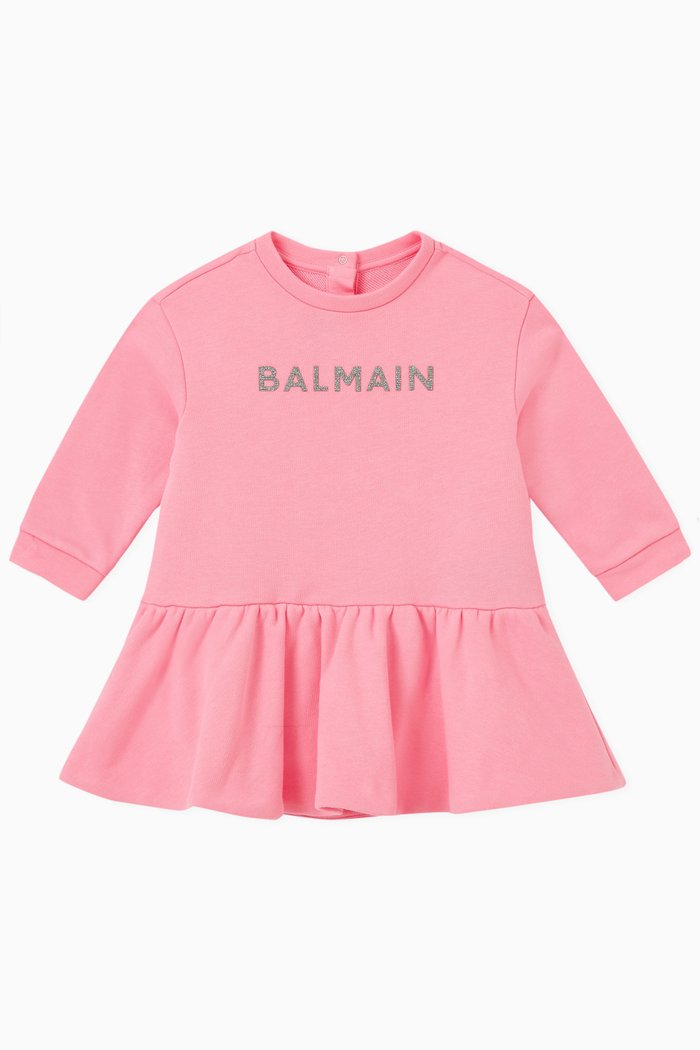 

Logo Print Sweater Dress in Cotton Jersey Knit, Pink