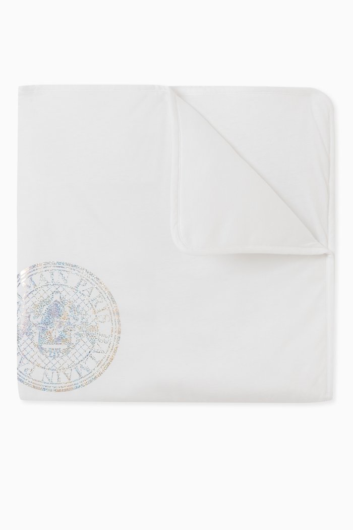 

Metallic Logo Print Blanket in Cotton, White