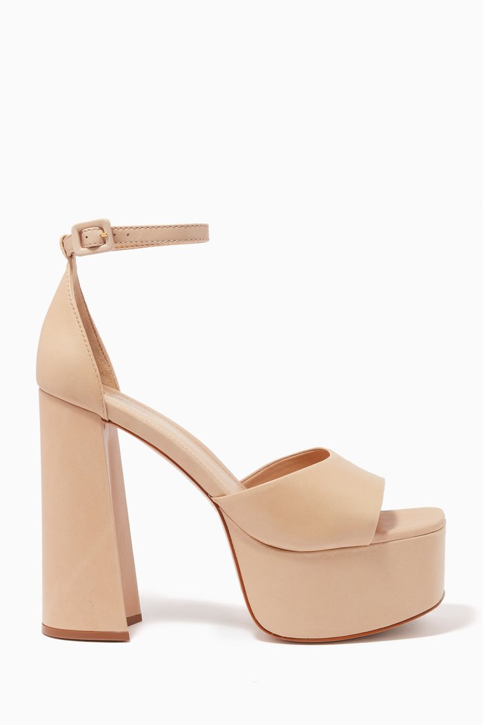 Platform Sandals in Leather, Neutral